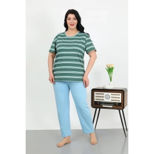 venüsshopping- Kadın Büyük Beden Kısa Kol Penye Pijama Takımı Petrol