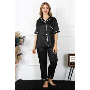venüsshopping- Kadın Büyük Beden Siyah Saten Pijama Takımı