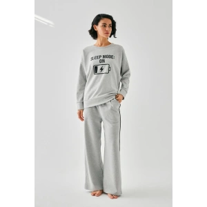 venüsshopping- Kadın Gri Sleep Mode ON Oversize 2 İplik Eşofman Ev Giyim Takımı