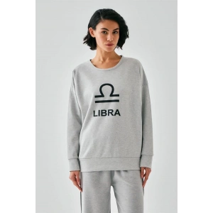 venüsshopping- Kadın Gri Terazi Burcu Oversize 2 İplik Eşofman Ev Giyim Takımı