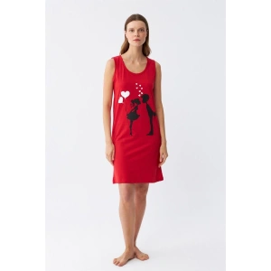 venüsshopping- Kadın Kalın Askılı Penye Diz Üstü Kırmızı Gecelik