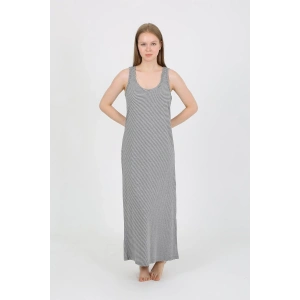 venüsshopping- Kadın Kalın Askılı Yırtmaçlı Uzun Gri Gecelik