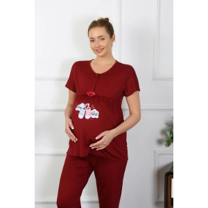 venüsshopping- Kadın Kısa Kol Hamile Lohusa Pijama Takımı Bordo