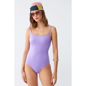 venüsshopping- Kadın Lila Minimal Askılı Tek Parça Mayo