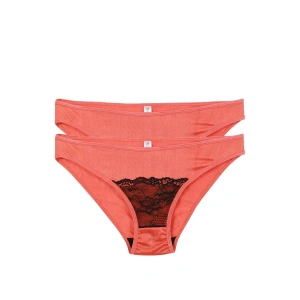 venüsshopping- Kadın Mercan Rengi Dantel Detaylı 2li Slip