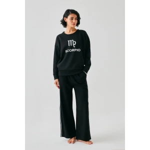 venüsshopping- Kadın Siyah Akrep Burcu Oversize 2 İplik Eşofman Ev Giyim Takımı