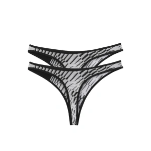 venüsshopping- Kadın Siyah Beyaz Desenli 2li Tanga Slip
