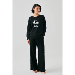 venüsshopping- Kadın Siyah Terazi Burcu Oversize 2 İplik Eşofman Ev Giyim Takımı