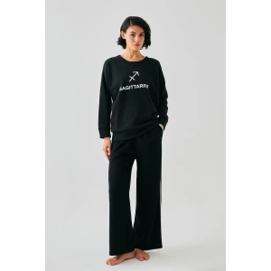 venüsshopping- Kadın Siyah Yay Burcu Oversize 2 İplik Eşofman Ev Giyim Takımı