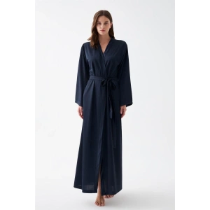 venüsshopping- Kadın Uzun Lacivert Saten Sabahlık