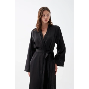 venüsshopping- Kadın Uzun Siyah Saten Sabahlık