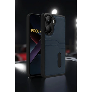 Xiaomi Poco X7 Pro Kılıf Sara Kartvizitli Deri Kılıf - Lacivert