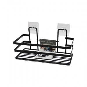 Yapışkanlı Askılı Çok Amaçlı Siyah Kare Banyo Raf (4172)