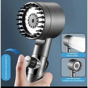 Yeni Nesil Çok Masajlı Fonksiyonlu Ayarlanabilir Arıtmalı Krom Kaplı Duş Başlığı El Duşu (4172)