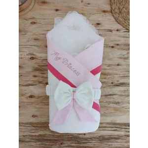 Yenidoğan Bal Peteği My Prince Taç Nakışlı Delüks Kundak Bebek Battaniyesi Pembe