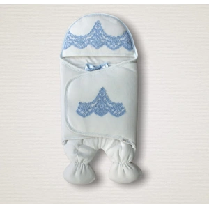 Yenidoğan Fistolu Fiyonk Kurdelalı Şapkalı Lüks Kız Erkek Bebek Ayaklı Kundak Bebek Battaniyesi Mavi