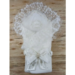 Yenidoğan İpek Venüs Taç Nakışlı Delüks Kundak Bebek Battaniyesi Ekru