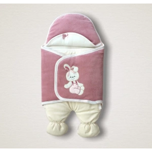 Yenidoğan Kadife Kumaş Ayıcık Nakışlı Şapkalı Kız Erkek Bebek Ayaklı Kundak Bebek Battaniyesi Gül Kurusu