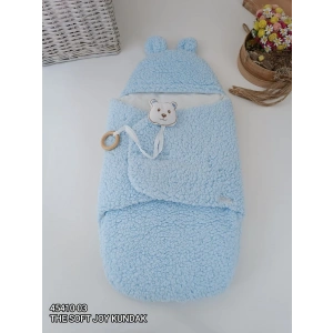 Yenidoğan Kulaklı Şapkalı Açılır Kucaklı Cırt Kapamalı Bebek Battaniyesi Kundak Mavi