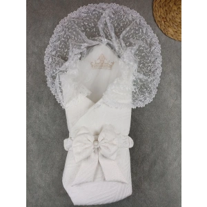 Yenidoğan Kumru Plazma Taçlı Lüks Kundak Bebek Battaniyesi Ekru