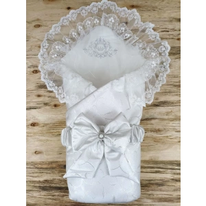 Yenidoğan Pırıltı Taç Nakışlı İnci Delüks Kundak Bebek Battaniyesi Ekru