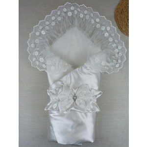 Yenidoğan Pırıltı Taç Nakışlı Trilüks Kundak Bebek Battaniyesi Ekru