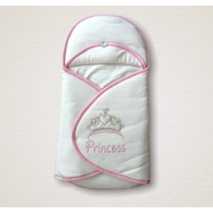 Yenidoğan Princess Nakışlı Çizgi Efektli Kız Bebek Klasik Kundak Bebek Battaniyesi Ekru