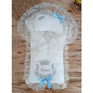 Yenidoğan Sahra Benim Prensim Nakışlı Kundaklı Trilüks Erkek 3lü Alt Açma Seti Mavi