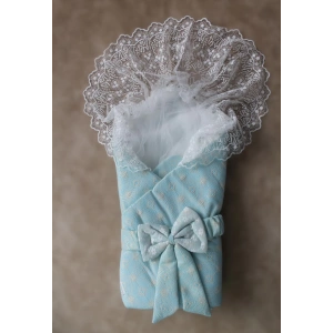 Yenidoğan Sedef Kareli Duvaklı Kız Kundak Bebek Battaniyesi Mint Yeşili