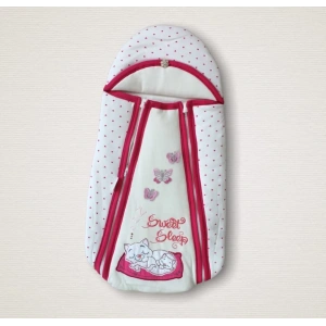 Yenidoğan Sevimli Uykucu Kedi Nakışlı Şapkalı Çift Fermuarlı Kız Bebek Kundak Bebek Battaniyesi Pembe