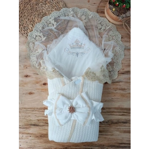 Yenidoğan Tericotton Örgülü Trilüx Bebek Battaniyesi Kundak Ekru