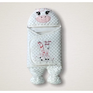 Yenidoğan Zürafa Nakışlı Şapkalı Kız Erkek Bebek Ayaklı Kundak Bebek Battaniyesi Pembe