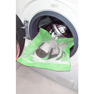 Yeşil - Fermuarlı - Hassas Çamaşır Terlik  Ayakkabı Yıkama Filesi Büyük Boy