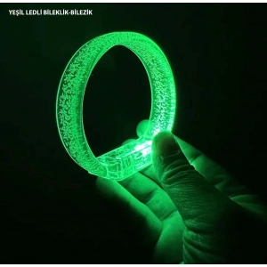 Yeşil Led Işıklı Baskı Yapılabilen Pilli Bileklik Bilezik 1,5 Cm Genişlik (4172)