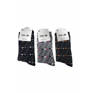 Barış Kalp Desenli Likralı Kadın Soket Çorap Adet