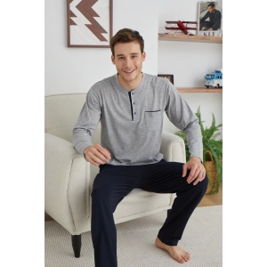 Erkek 9111 Battal  Erkek   Midi Yaka Pijama Takımı