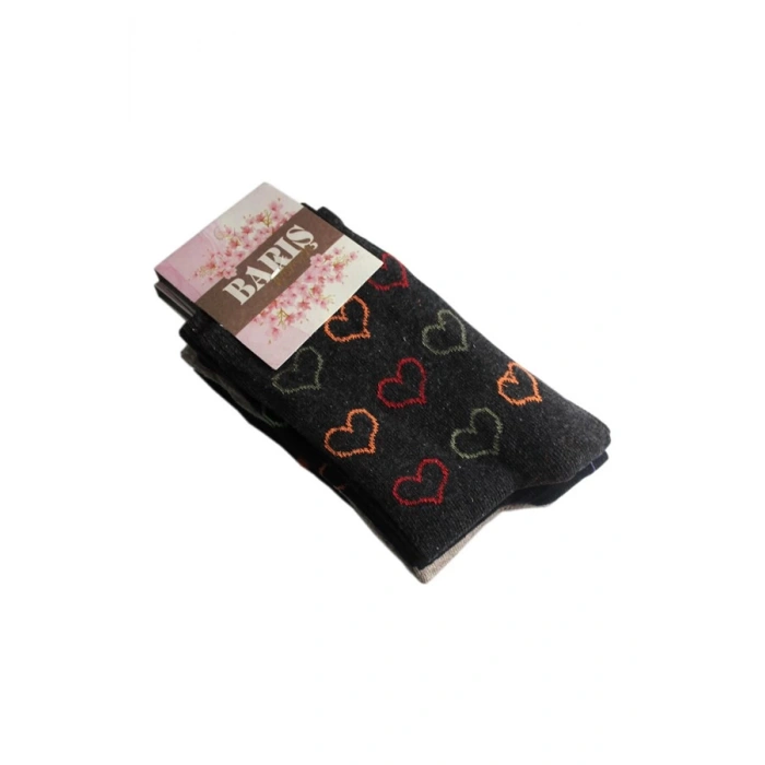 Barış Kalp Desenli Likralı Kadın Soket Çorap 1 Adet