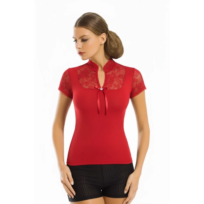 Berrak Dantelli Yarım Kollu Kadın Bluz Elestan