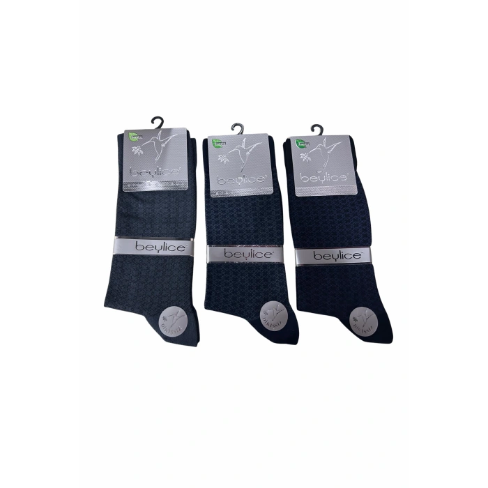 Beylice Desenli Bambu Dikişsiz Erkek Çorabı -sıkmayan Lastik- Tavşan Kulağı Kavrayan Topuk 12 Adet