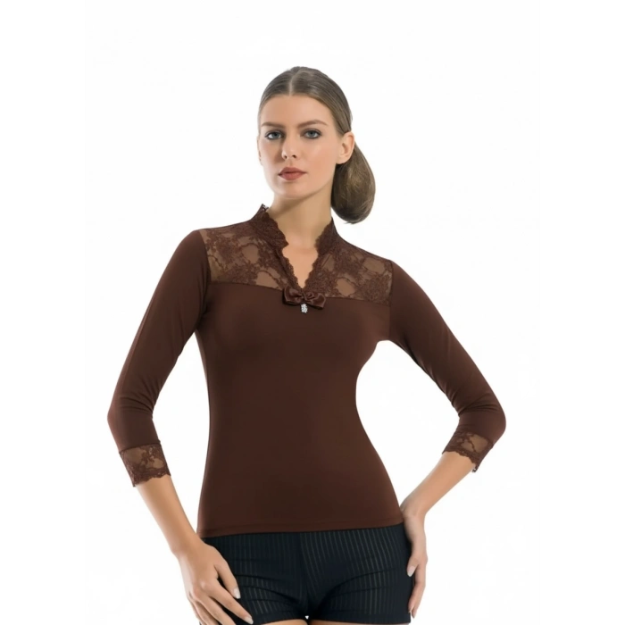 Geniş Dantelli Patlı Uzun Kollu Elestan Bluz  2176