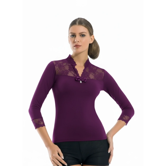 Geniş Dantelli Patlı Uzun Kollu Elestan Bluz  2176