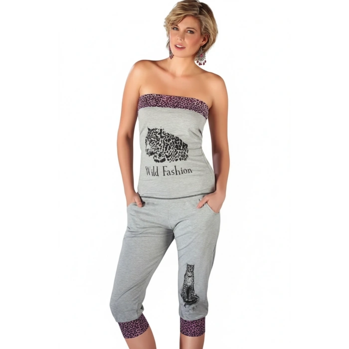 Leopar Desenli Straplez Takım