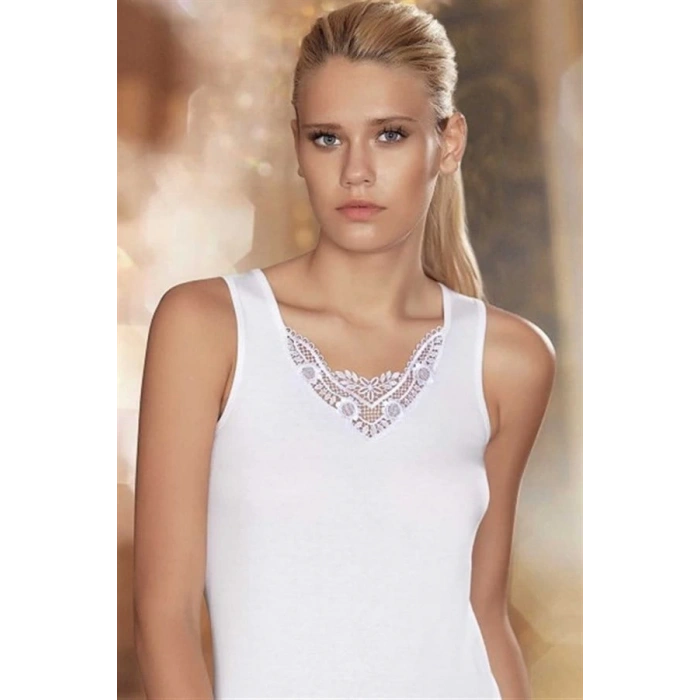 Şahinler Geniş Askılı Önü Güpürlü Ribana Atlet B011