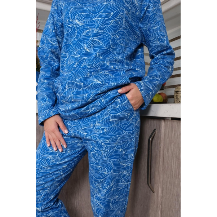 venüsshopping- Kadın Pamuk Kapşonlu Cepli 3 İplik Saks Eşofman Takım