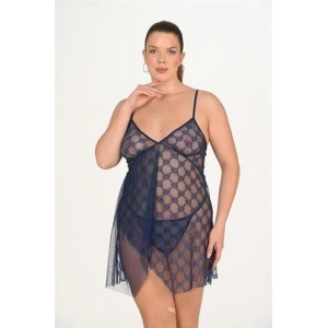 Büyük Beden Lacivert Gecelik 3046