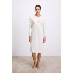 Fil Dişi Modal Uzun Kollu Düğmeli Gecelik