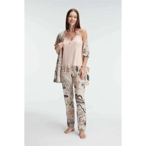 İp Askılı V Yaka Kadın Viskon Çiçek Desenli Yazlık Dantel Detaylı Pijama Takımı Sabahlık
