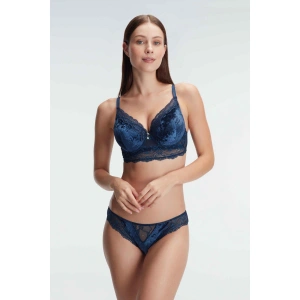 Kadife Balenli Destekli Dolgulu Dantelli Büstiyer Sütyen Ve Slip Takım