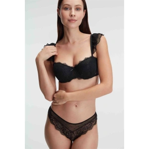 Kadın Balenli Destekli Dolgulu Askı Detaylı Puantiyeli Dantelli Sütyen Ve Slip Takım