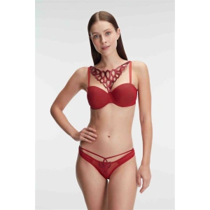 Kadın Balenli Destekli Dolgulu Askıları Çıkabilen Çıkabilen Yaka Aksesuarlı Sütyen Ve String Takım